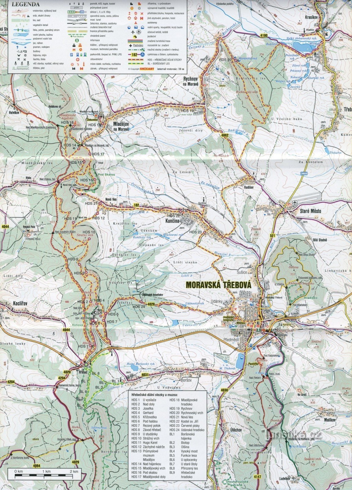 Mapka Hřebečských důlních stezek