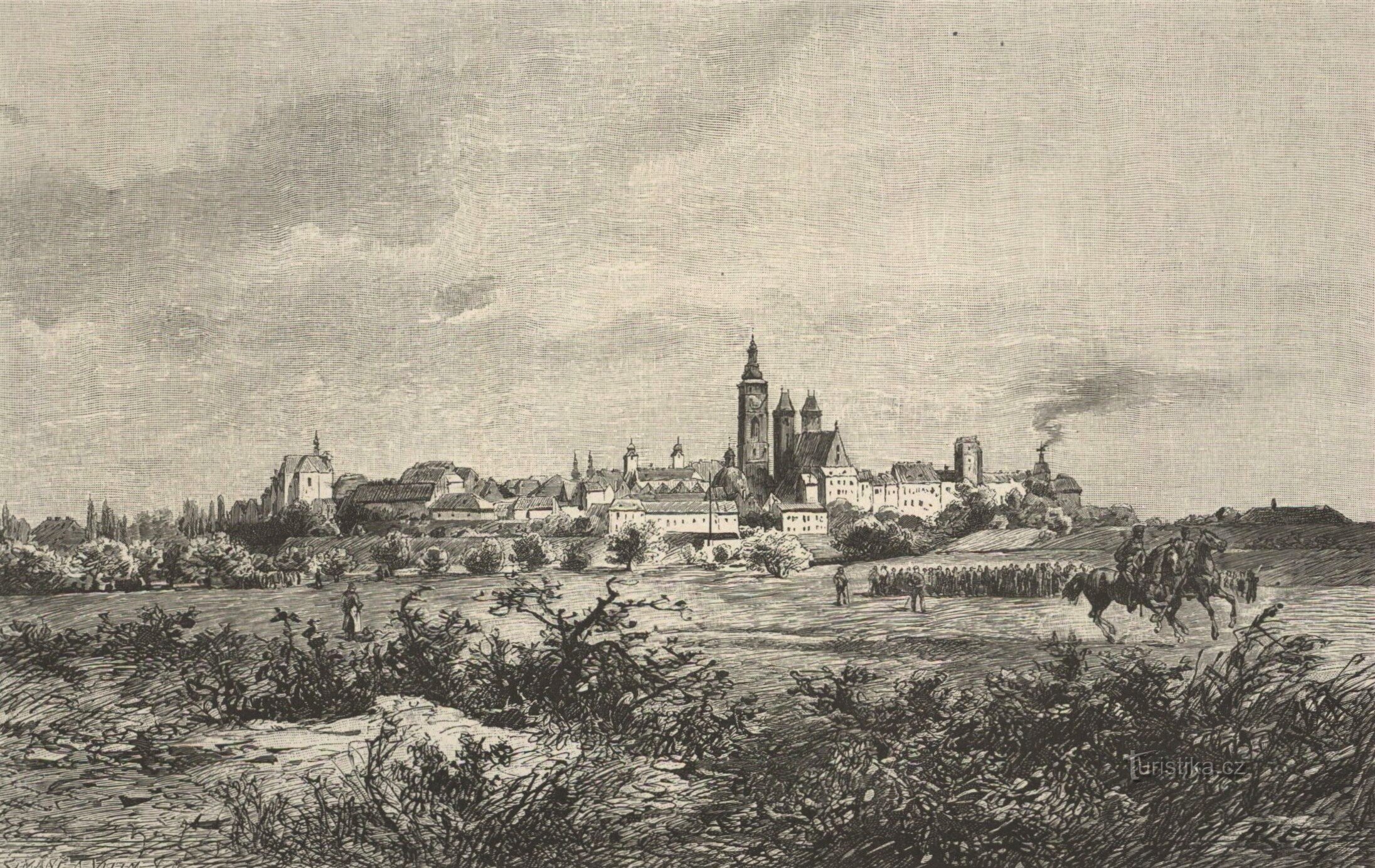 Pohled na Hradec Králové od Antonína Lewého ze 2. poloviny 19. století