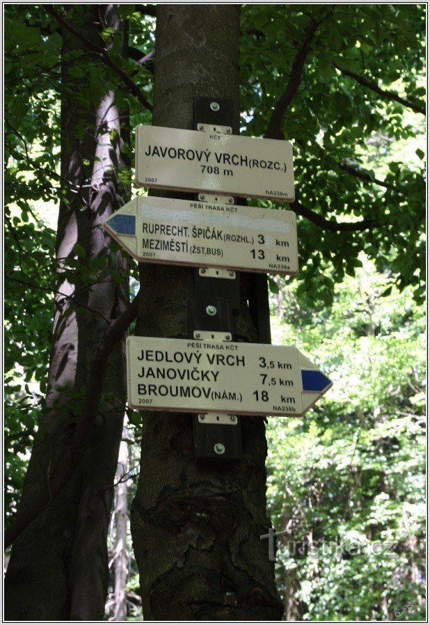 1-skylt på Javorové vrch