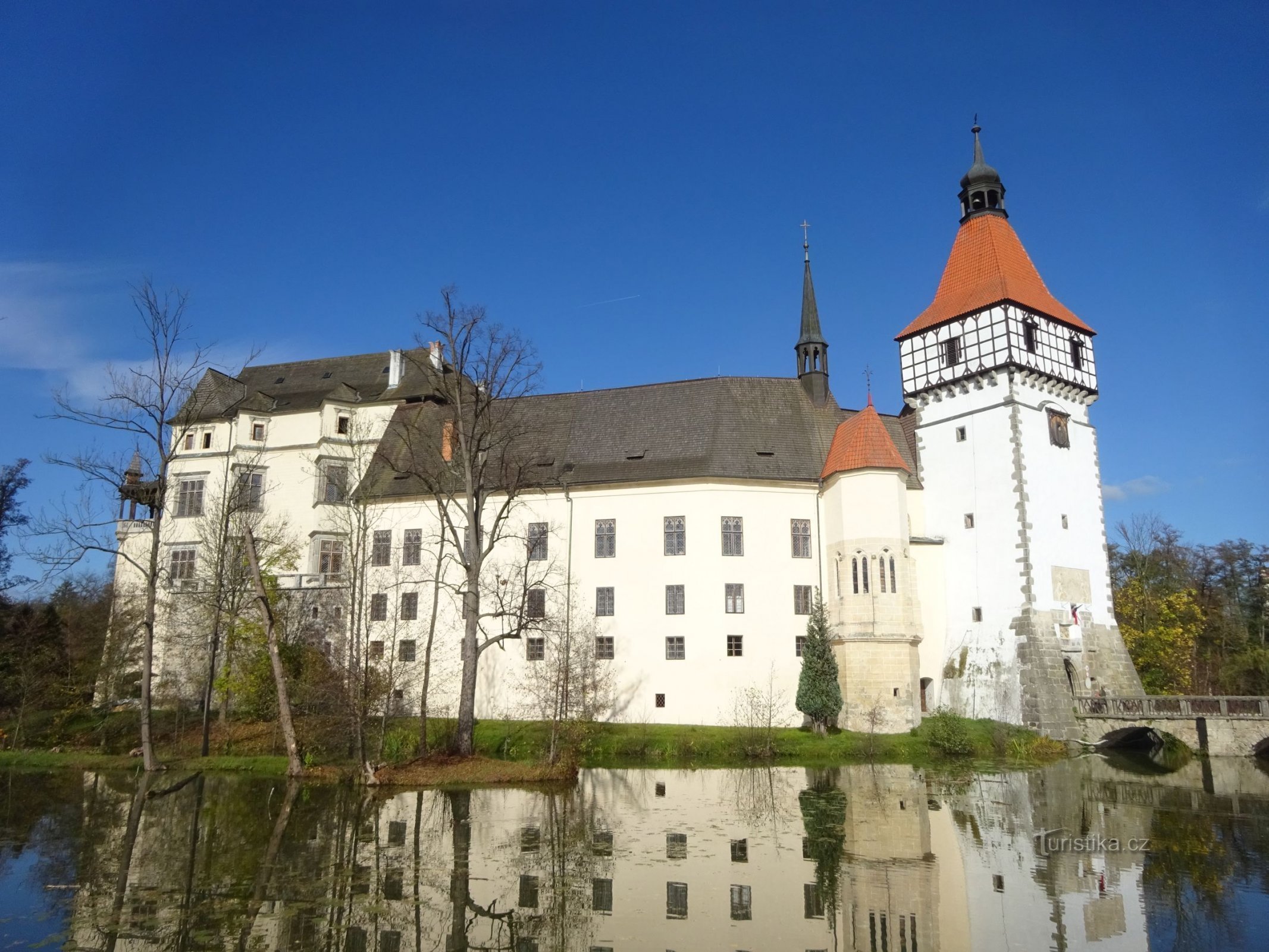 Blatná - castel, parc al castelului, puf și mesteacăn