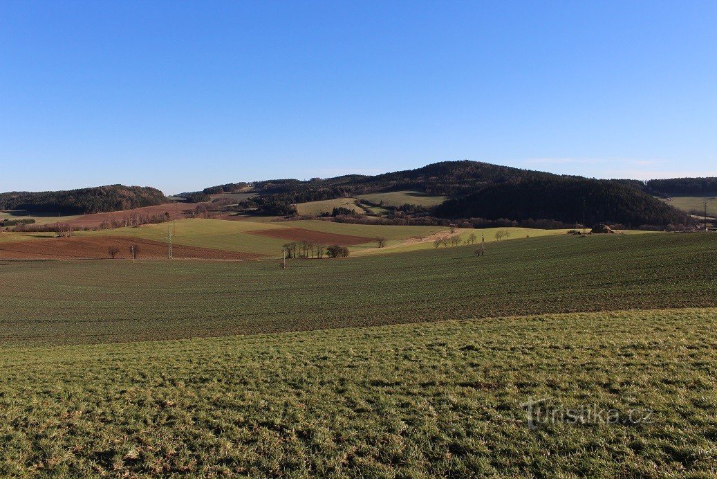 Březina, Blick vom Gipfel Strážiště