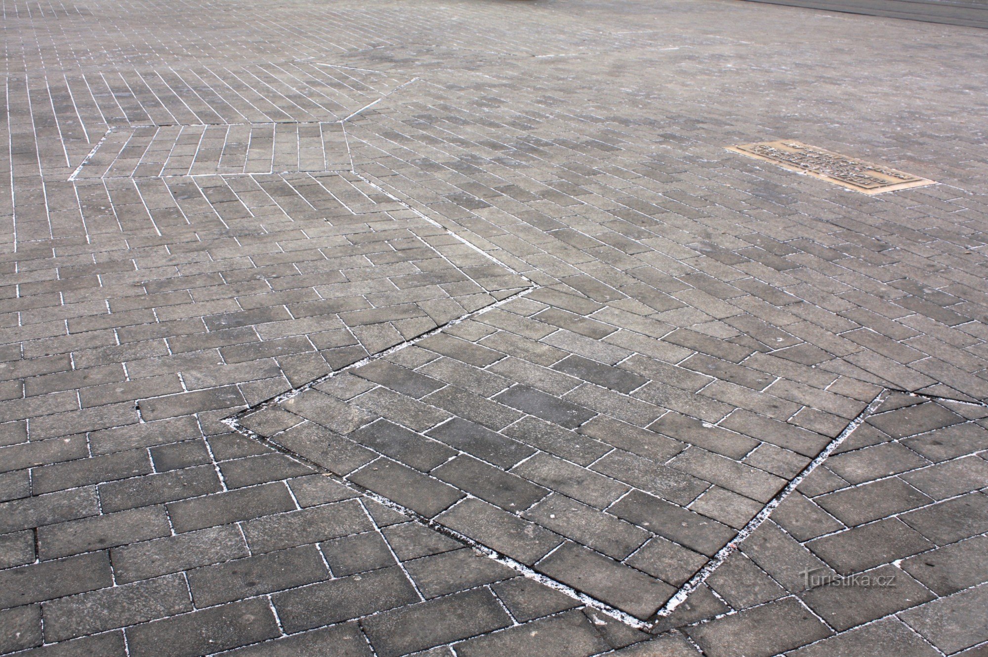 Brno - Church of St. Štěpán, the outline of the former church on the pavement of the square