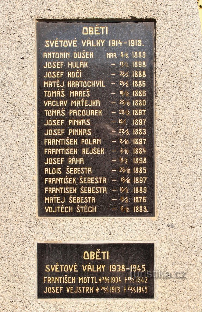 Budětice, plaque on the monument to the fallen