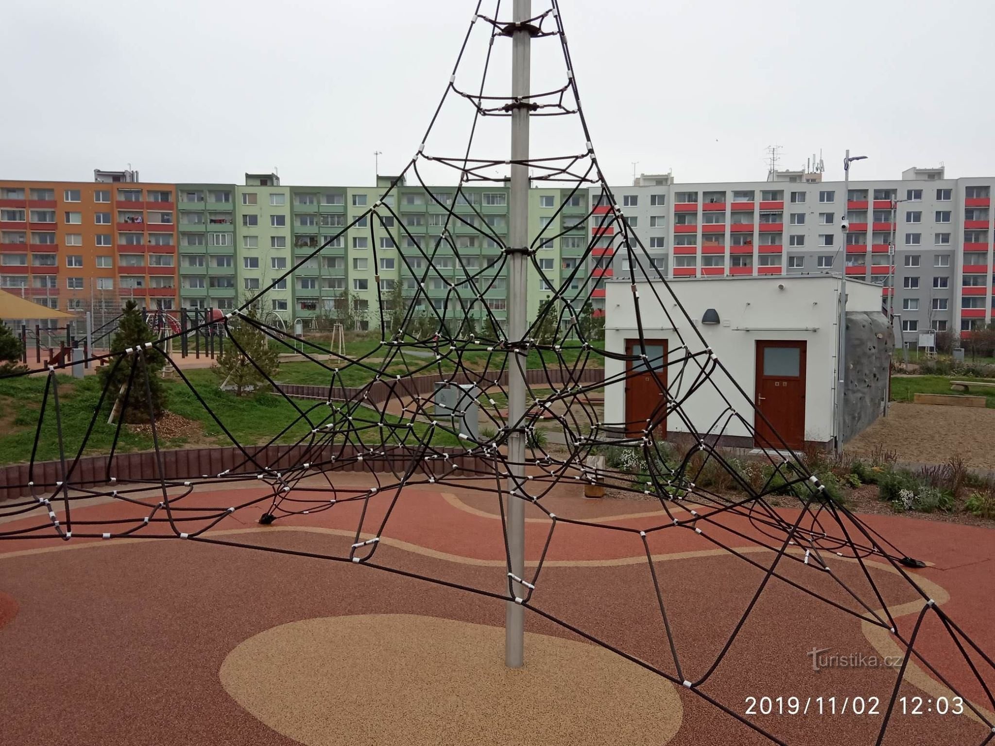 Administrator building with toilets and climbing wall