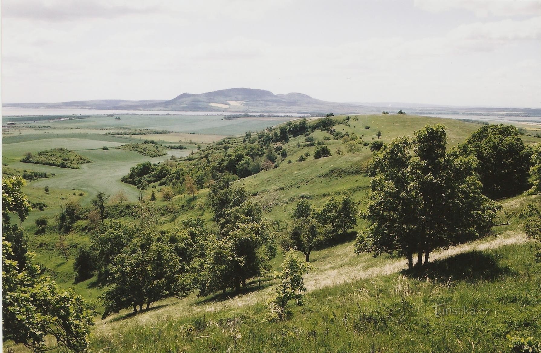 Vedere generală a Stepei Pouzdřanská din punctul de vedere superior, la orizont panorama Pálava