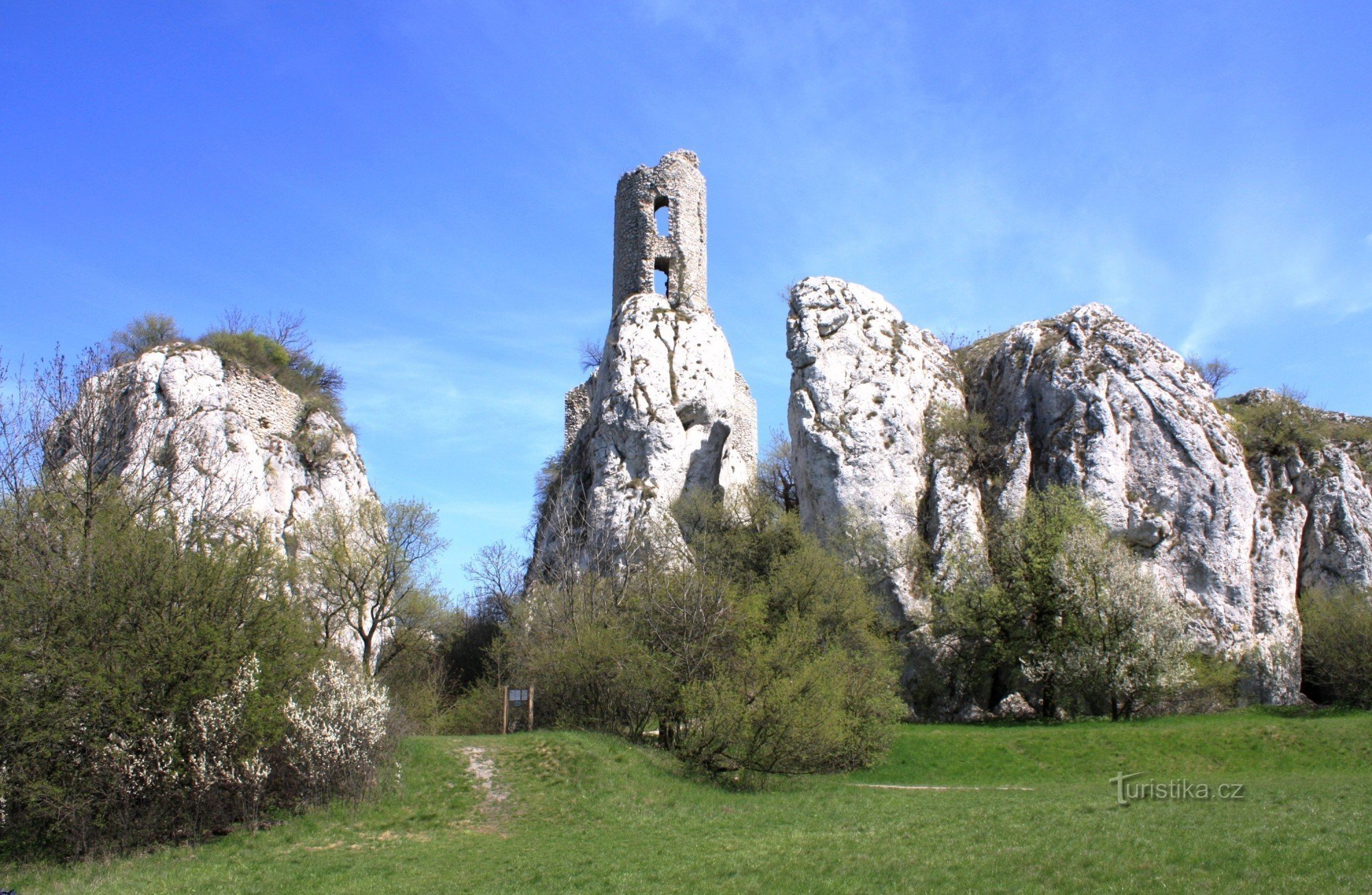 General view of the rock towers from the meadow