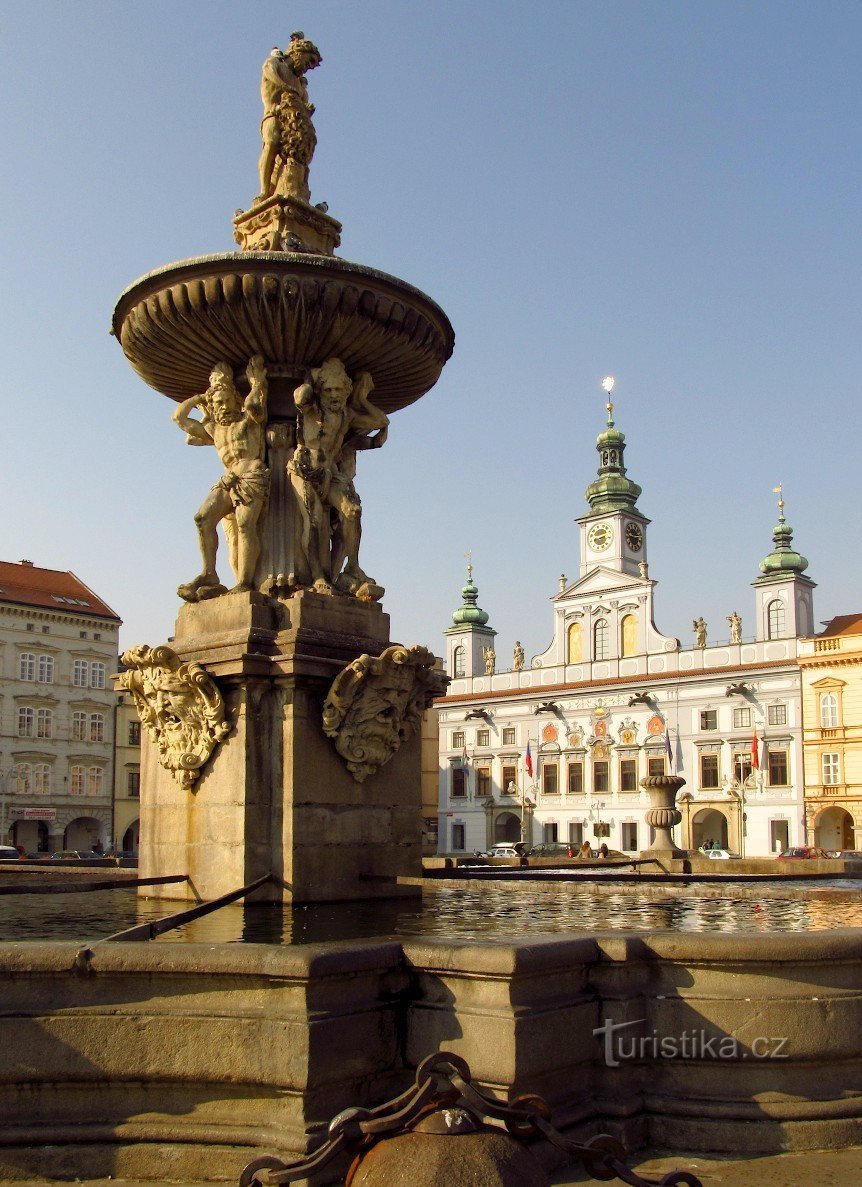 České Budějovice - Fontana barocca di Sansone