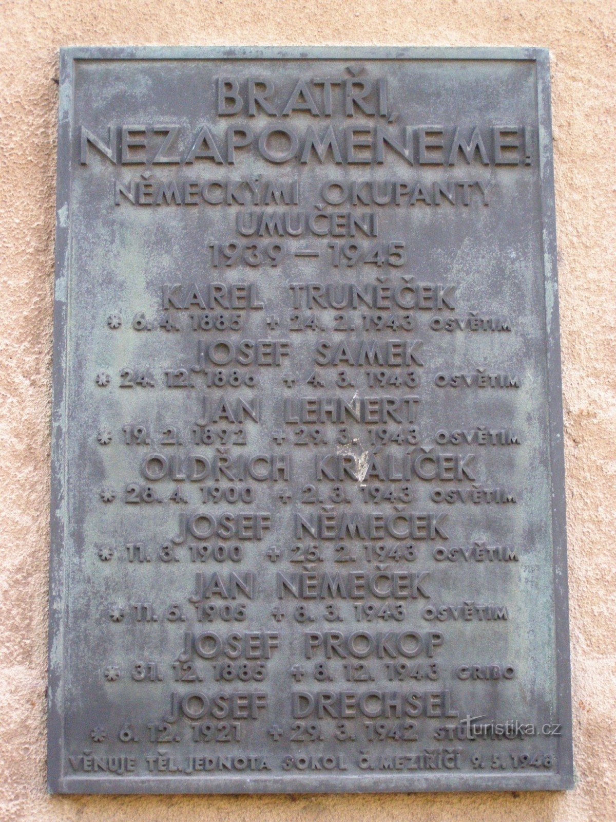 České Meziříčí - plaque commémorative aux victimes du 2e St. guerre