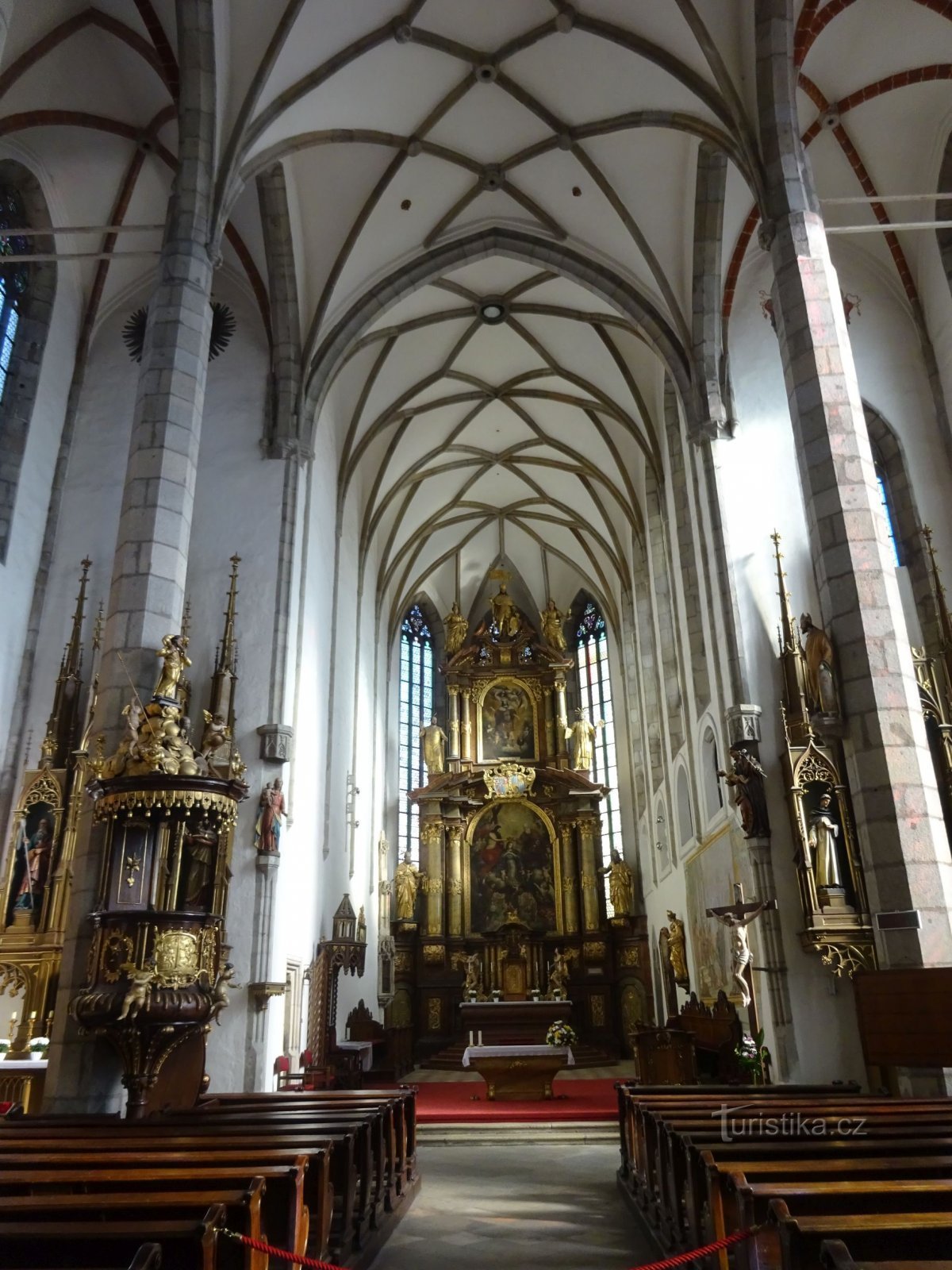 Český Krumlov and the church of St. Welcome