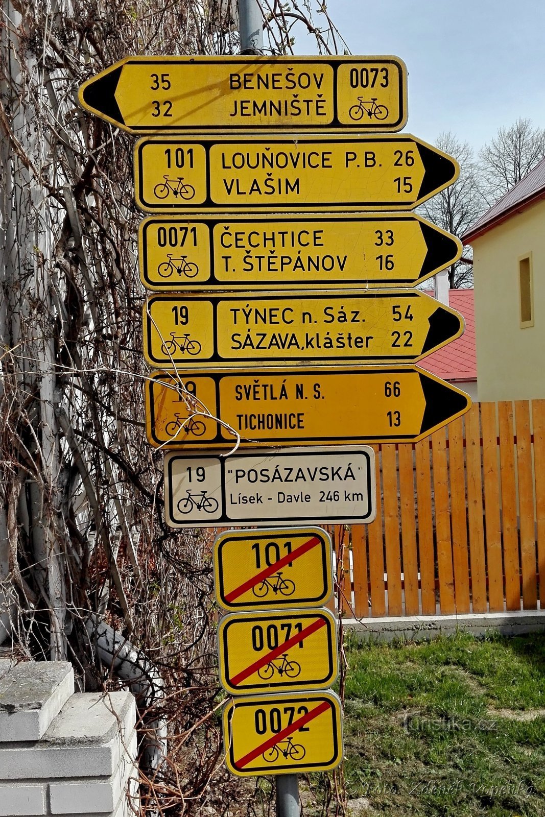 Fietswegwijzer in Český Šternberk.