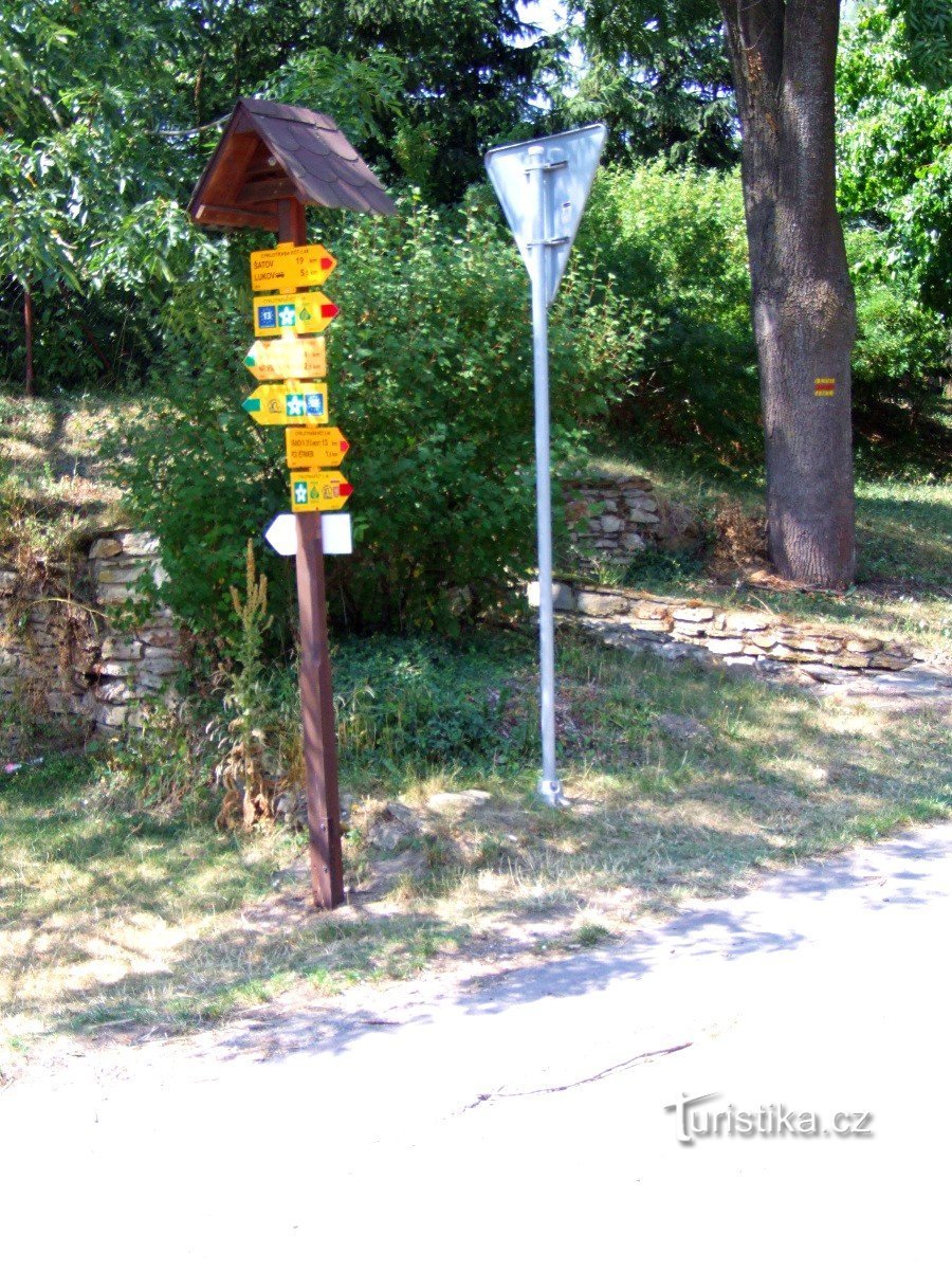 Placa de sinalização para ciclistas em Čížov