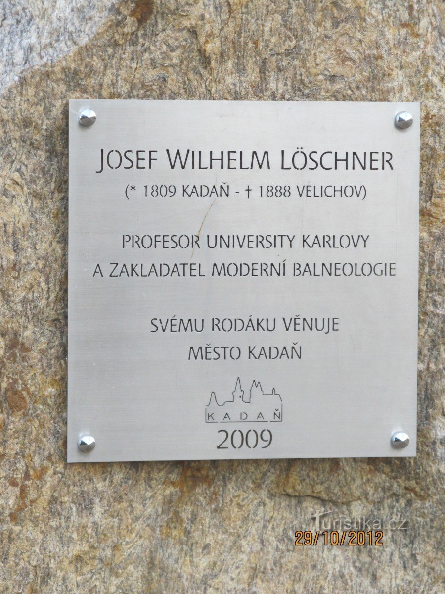 Plaque on the memorial to Josef von Löschner in Kadan