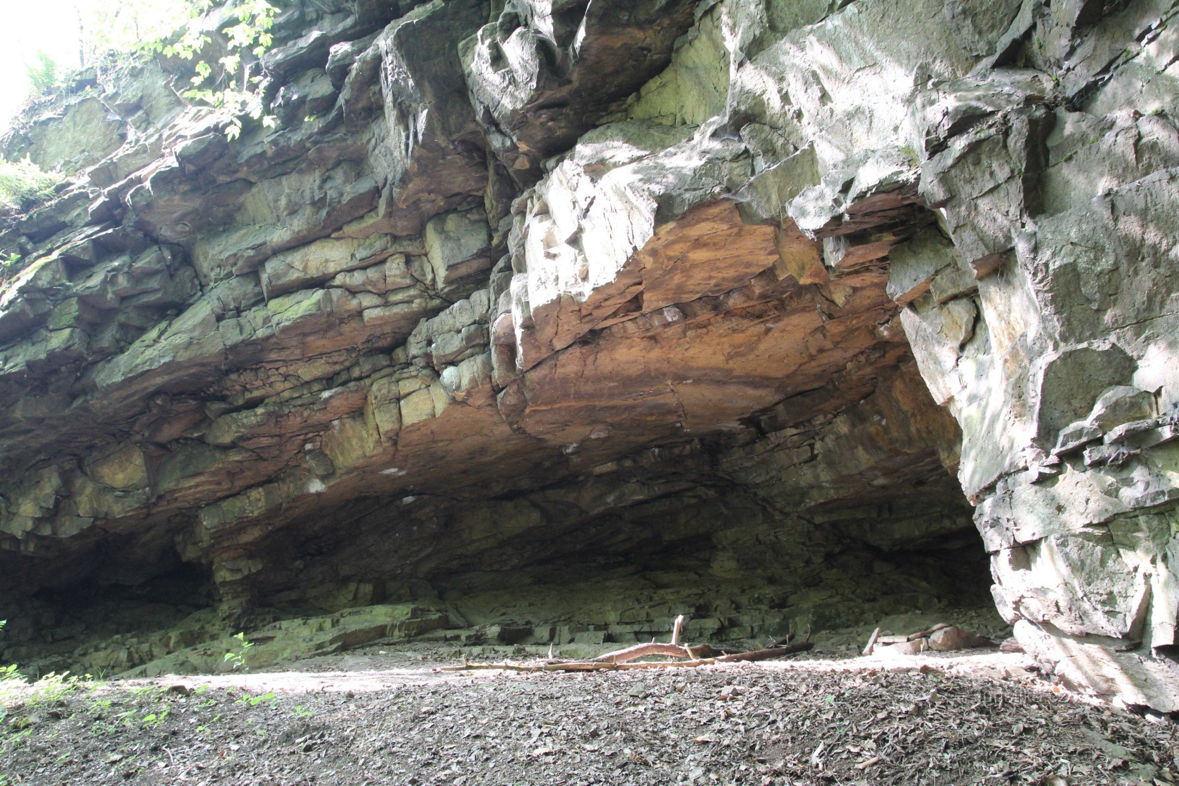 Detail of the rock wall above the cave