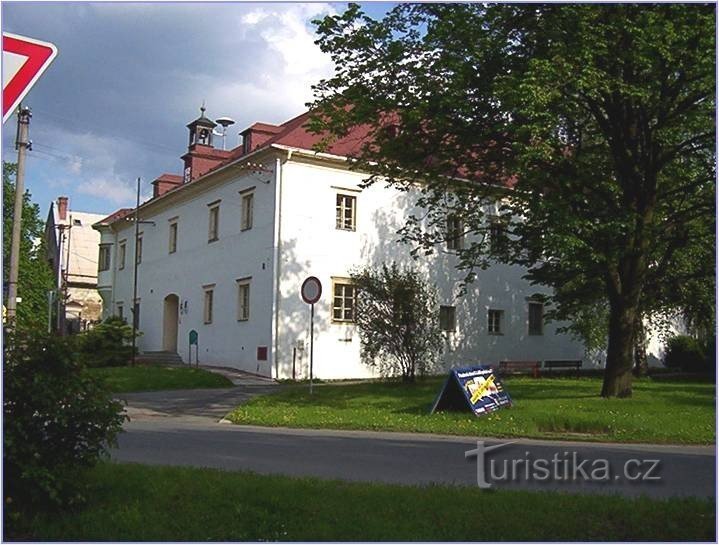 Dlouhá Loučka (Dolní) - allmän utsikt över slottet från vägen till Uničov.jpg