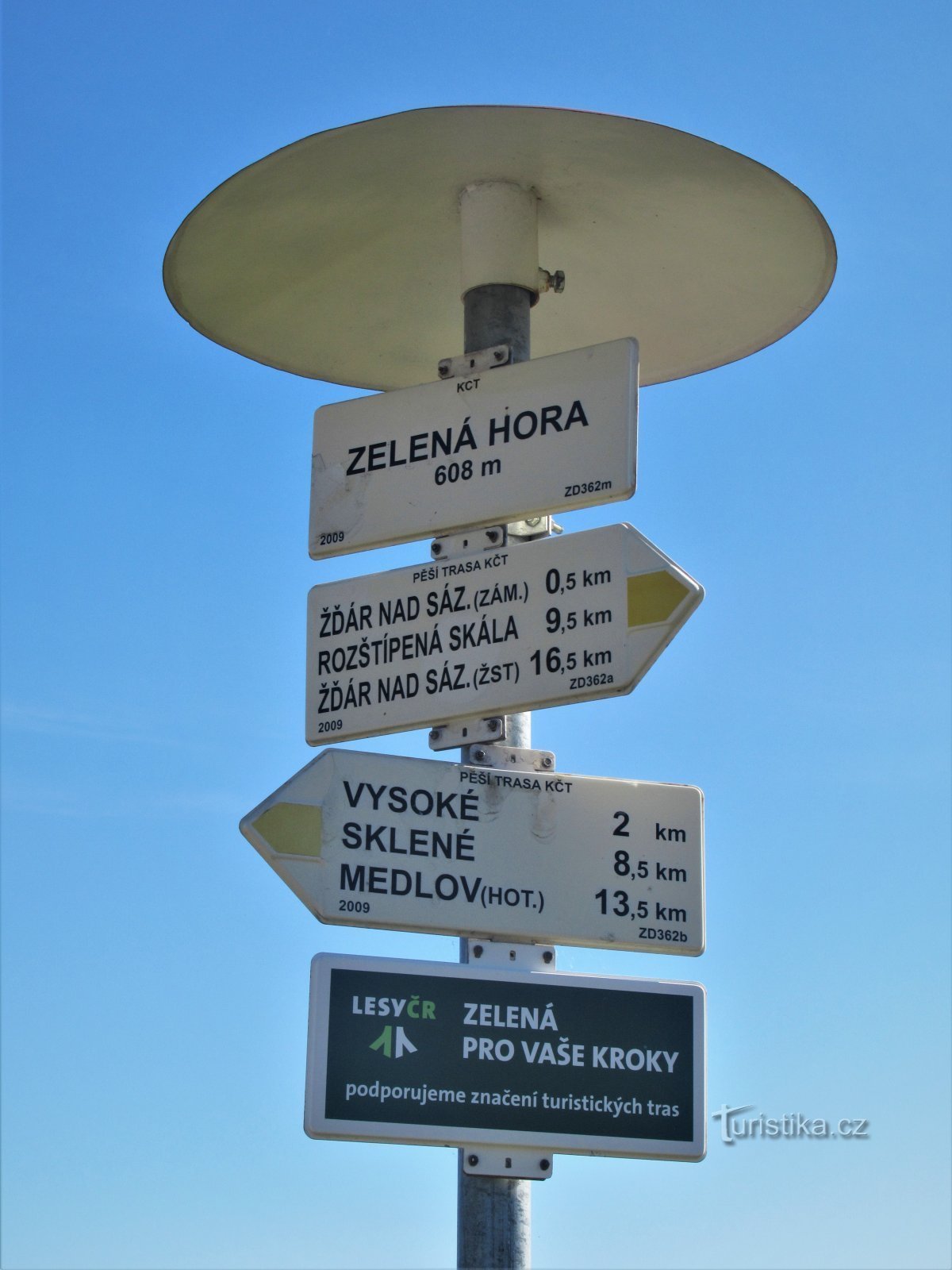 Today, the tourist crossroad on Zelená hora is located behind the campus near the parking lot