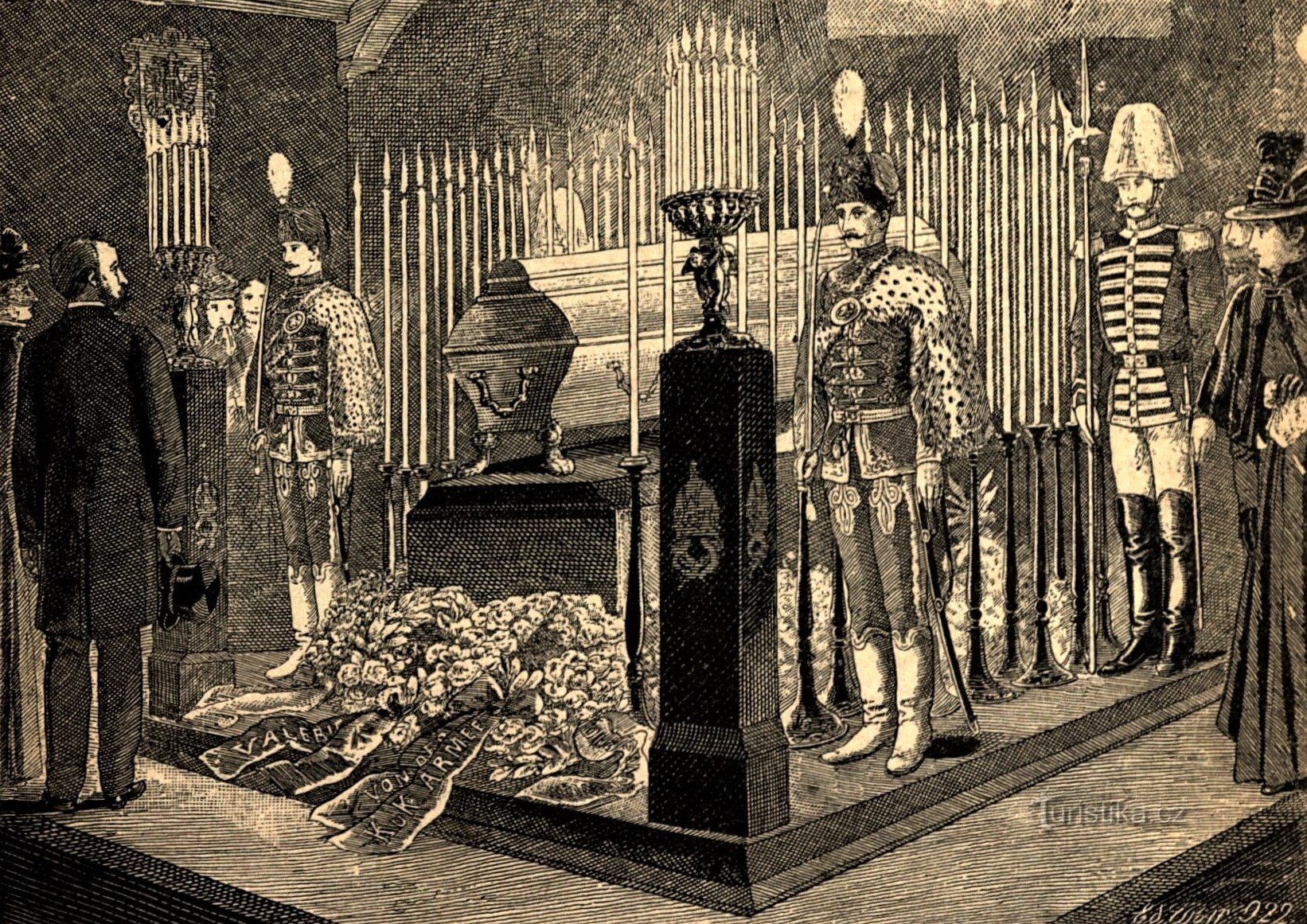 Periodetegning af kejserinde Elisabeth af Bayerns begravelse
