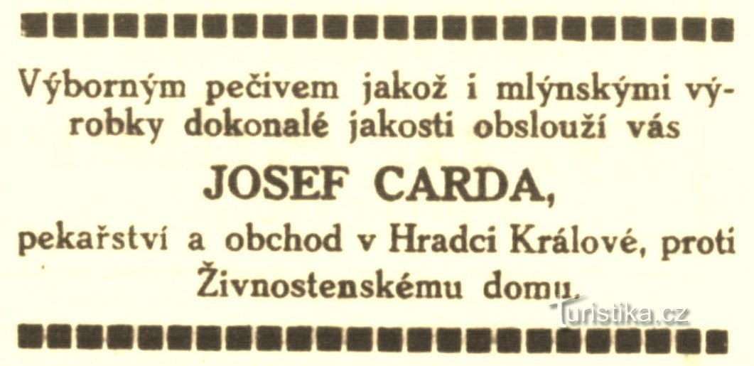 Een periodeadvertentie voor de bakkerij van Card uit 1915