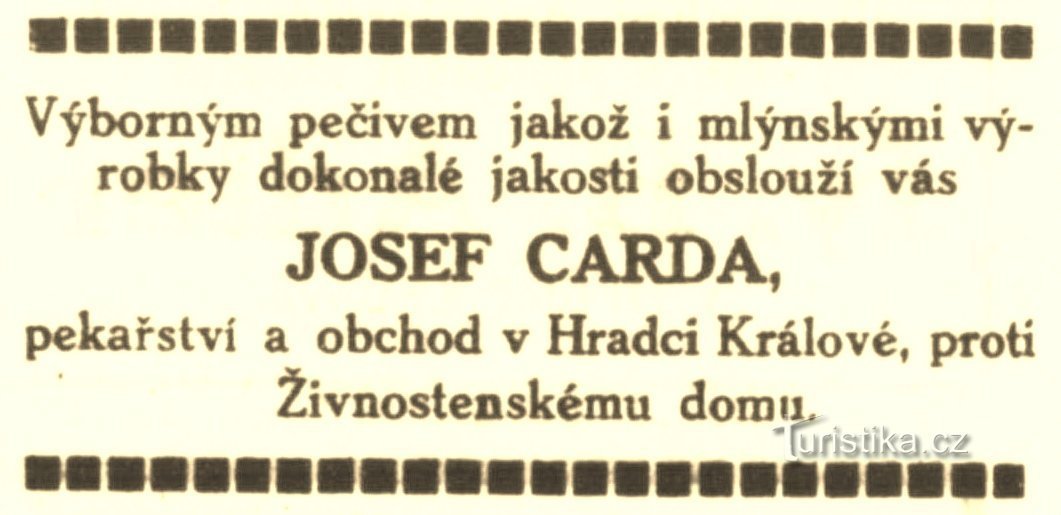 Историческая реклама пекарни Карда 1915 года.