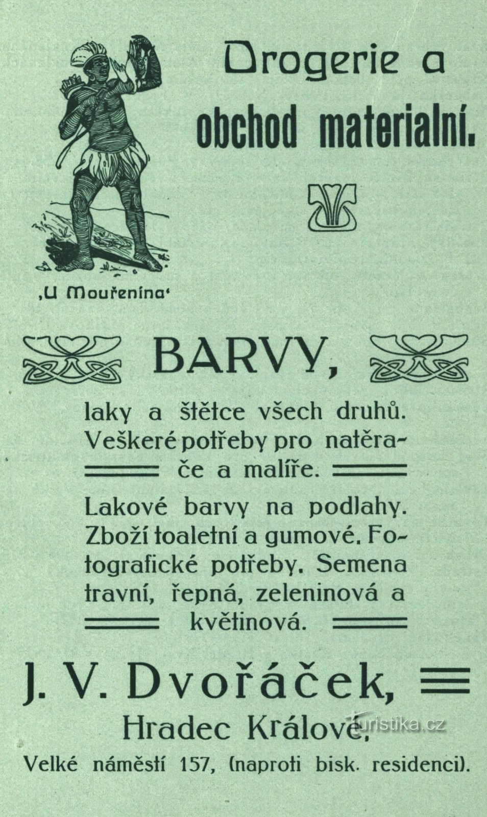 Dvořáček drogériájának korabeli reklámja 1896-ból