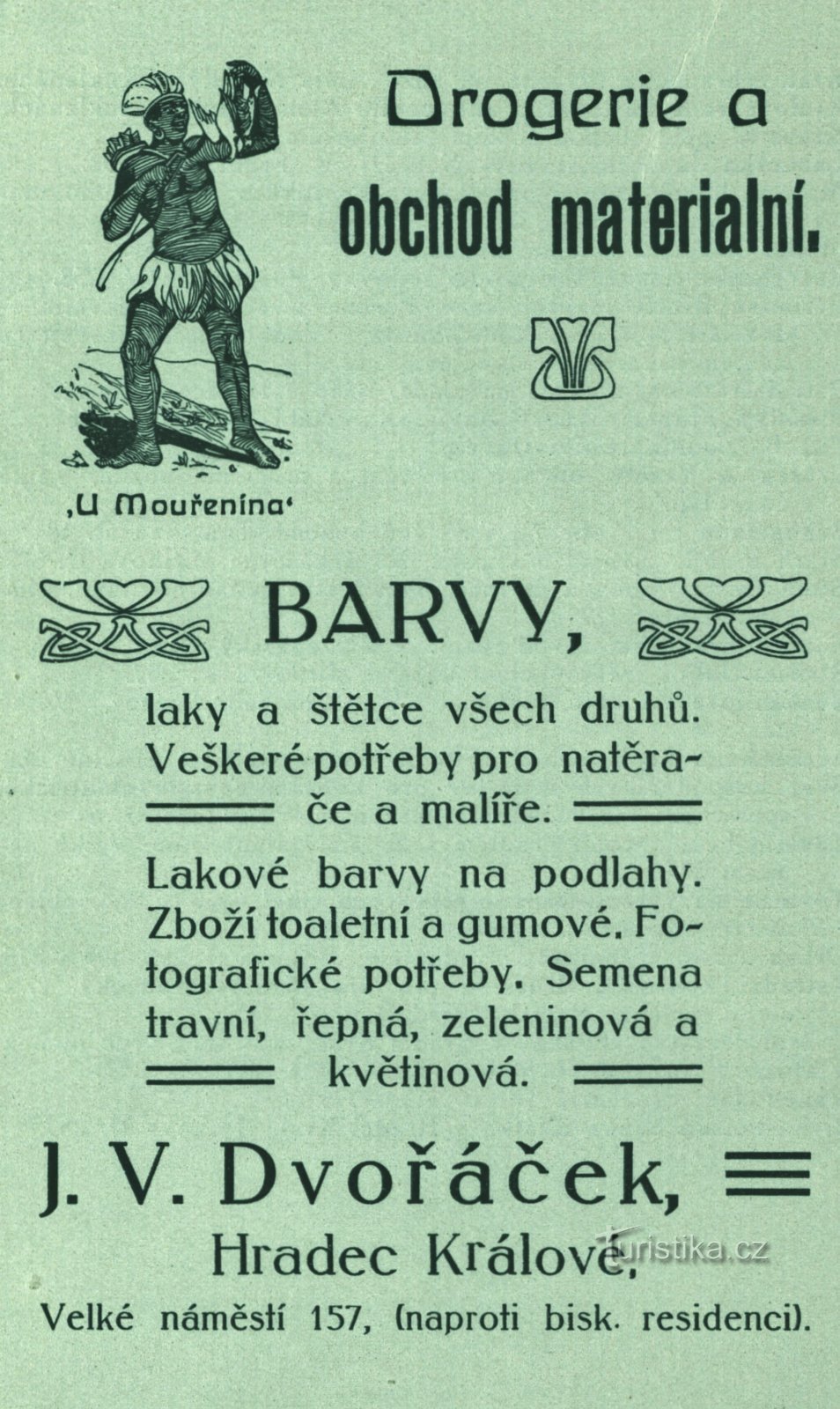 Quảng cáo thời kỳ của cửa hàng thuốc của Dvořáček từ năm 1896