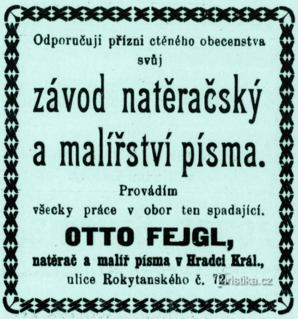 Pubblicità d'epoca della ditta Otto Fejgla (1905)