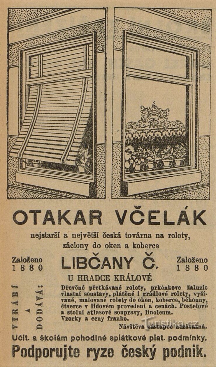 Publicité d'époque de l'usine de Včelák de 1931