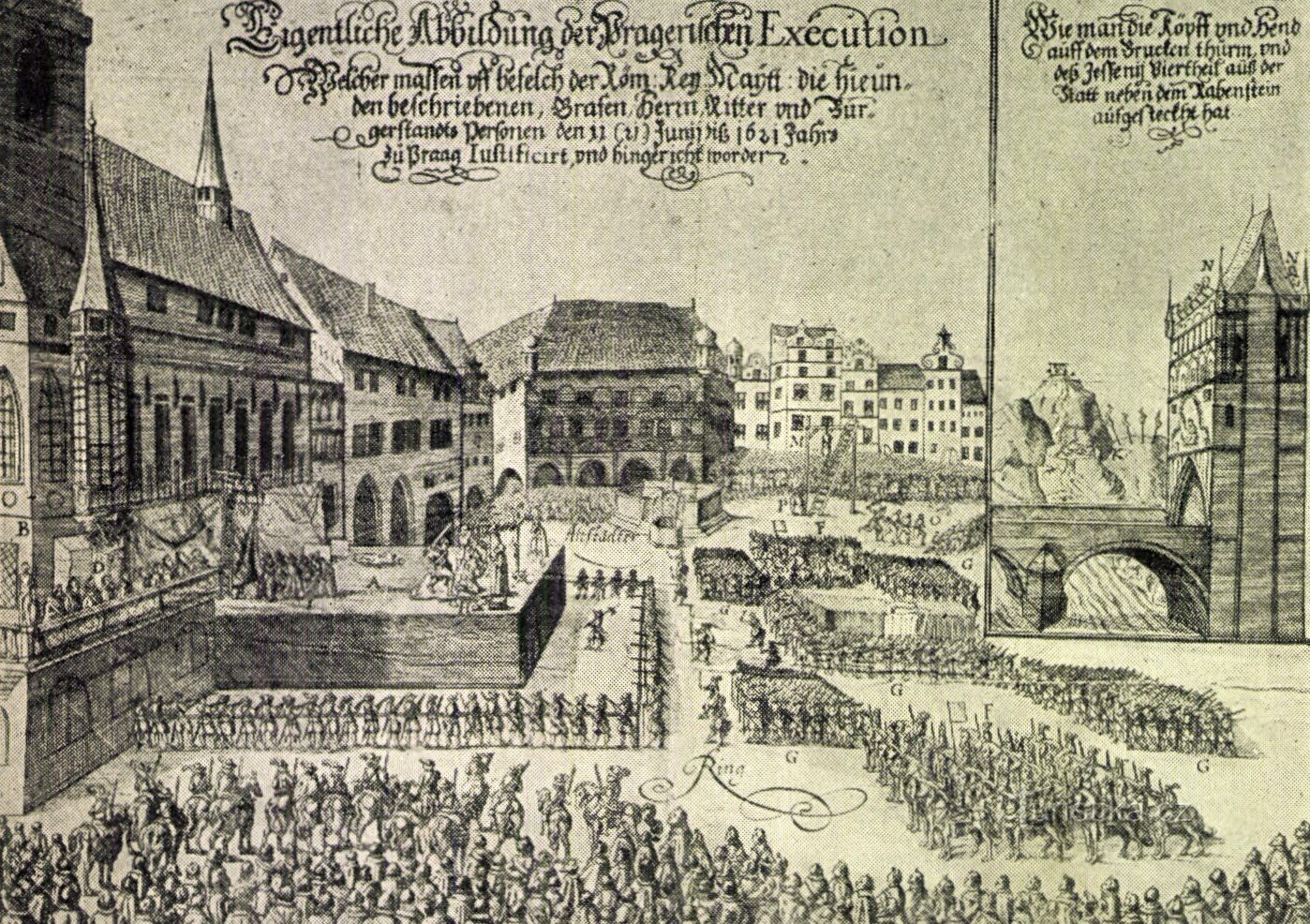 Samtida skildring av avrättningen av 27 tjeckiska herrar på Prags gamla torg den 21
