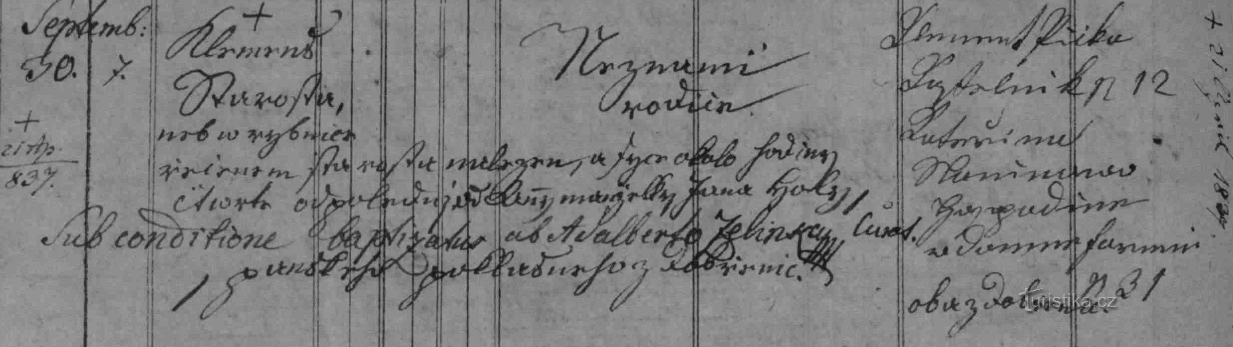 Registrul Dobření al botezului lui Klemens Starosta din 1836