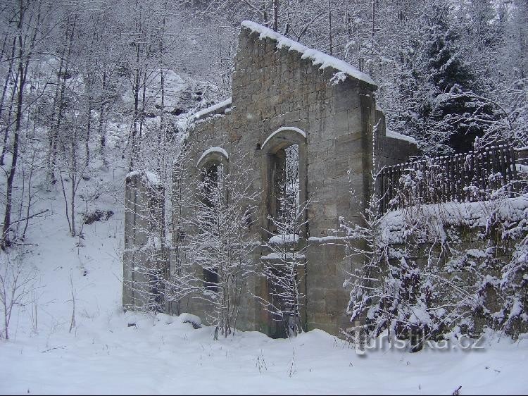 Dolní Žleb: ruinas de un aserradero accionado por agua