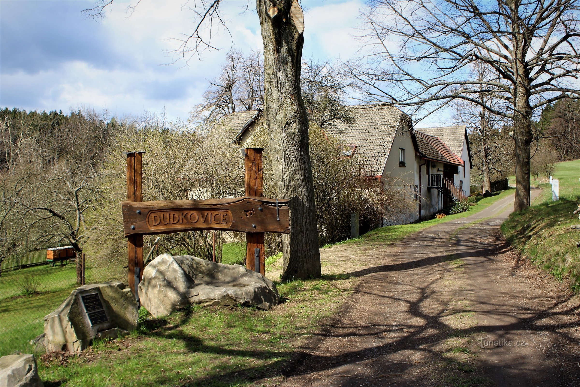 Dudkovice with an information board