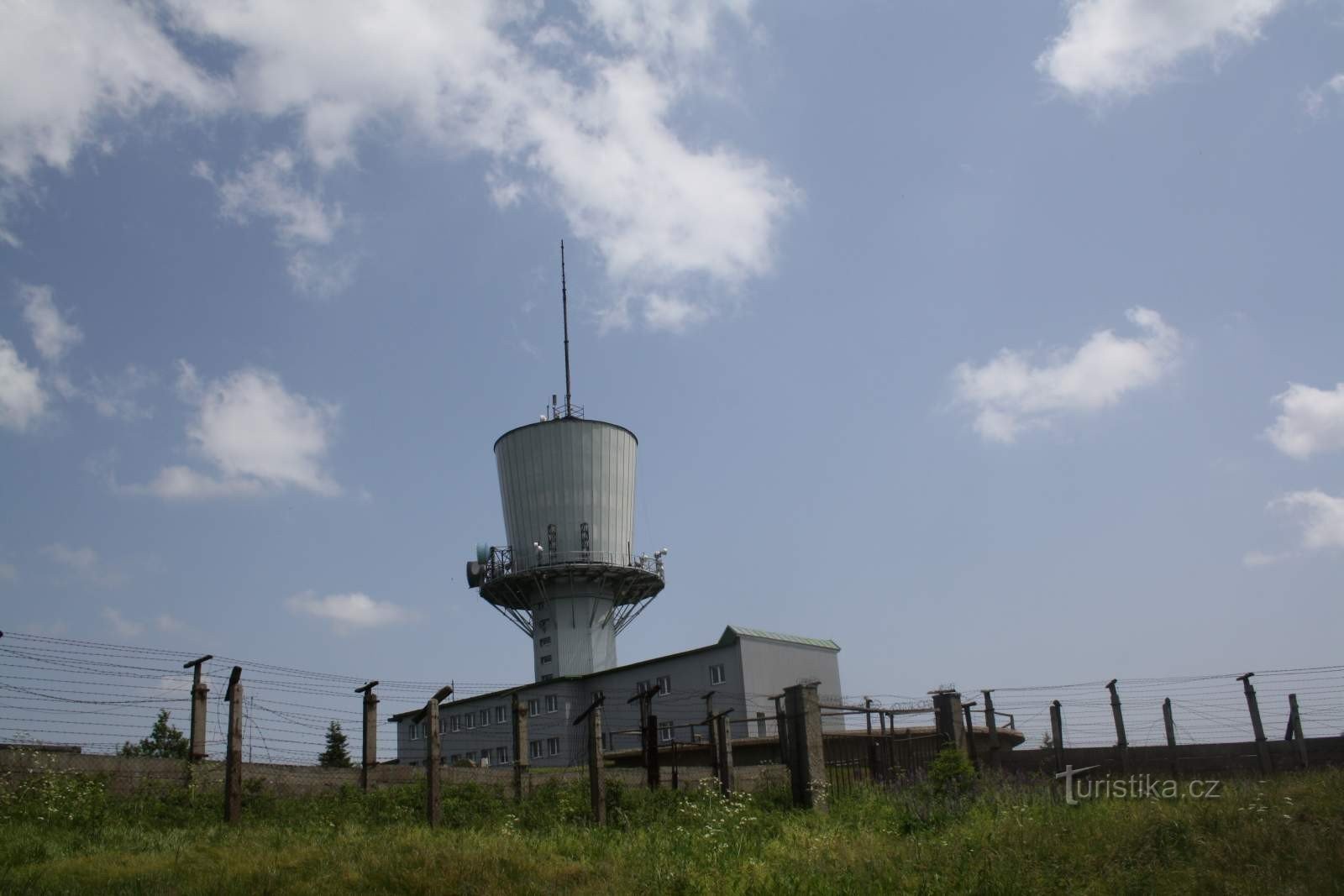 A palm grove and a closed lookout tower