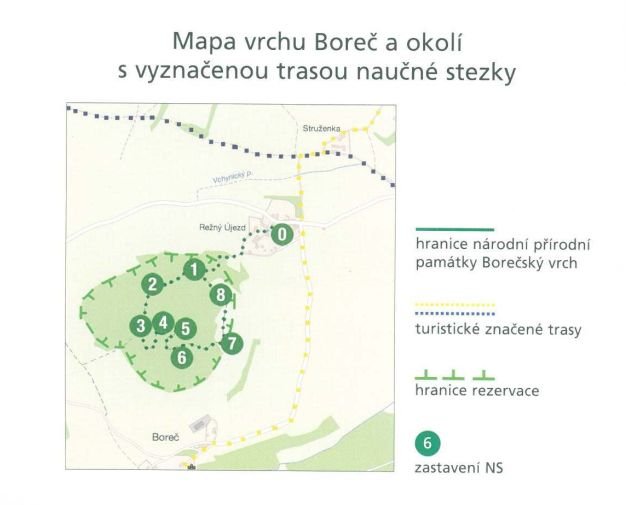 Den rykande Boreč-kullen med en utbildningsstig