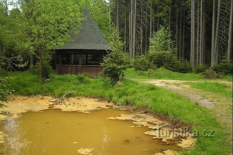 Parská kyselka: træpavillon og dam