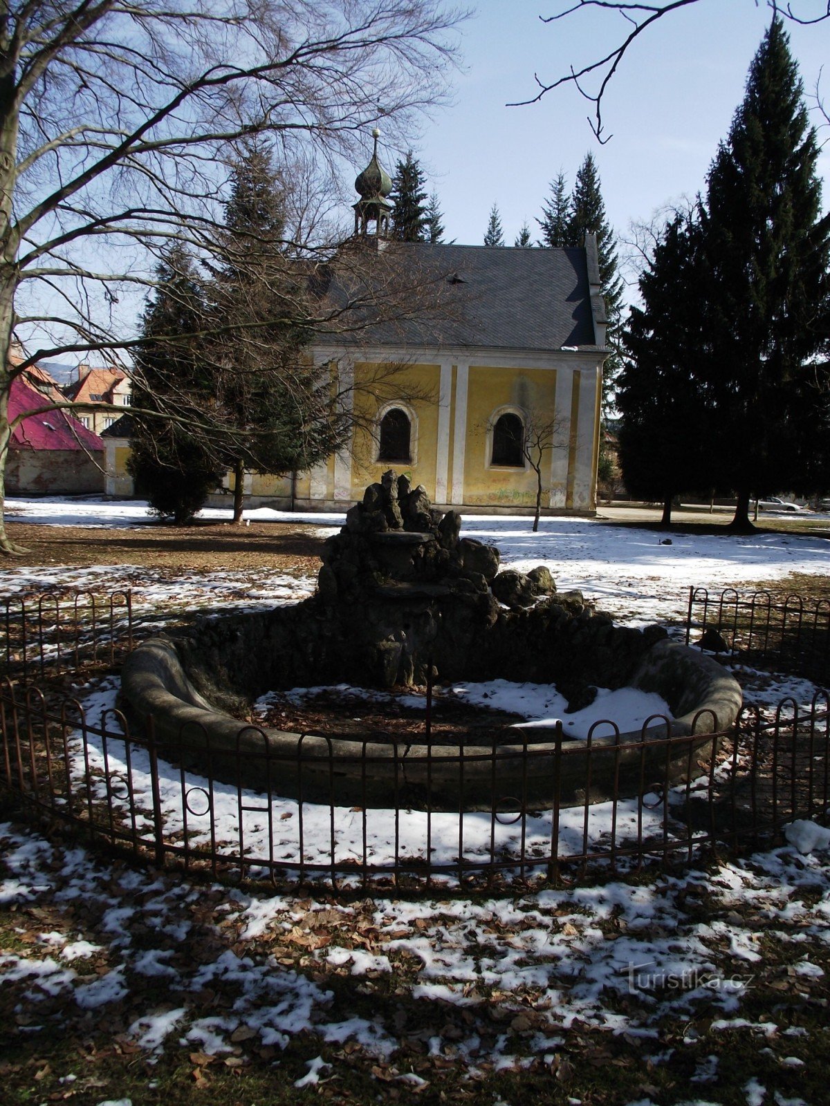 fountain and church