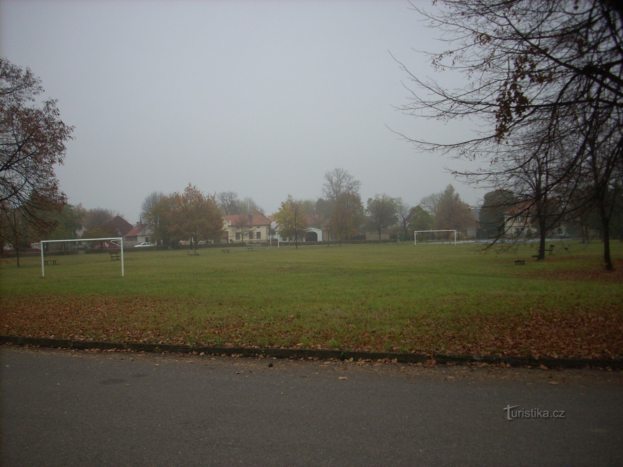 Football field in the center of the village