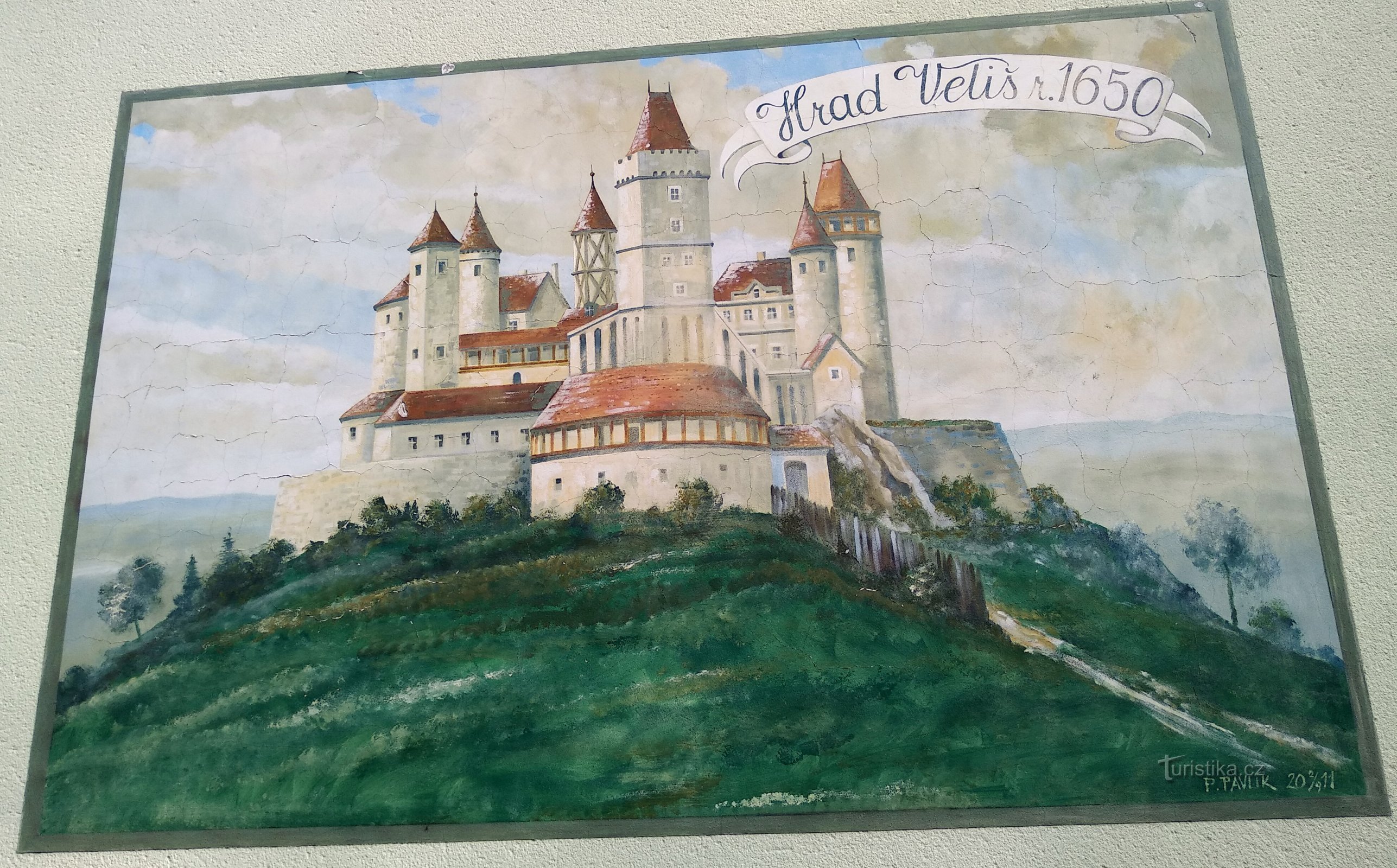 fresco in het dorp Podhradí - een afbeelding van Veliš Castle