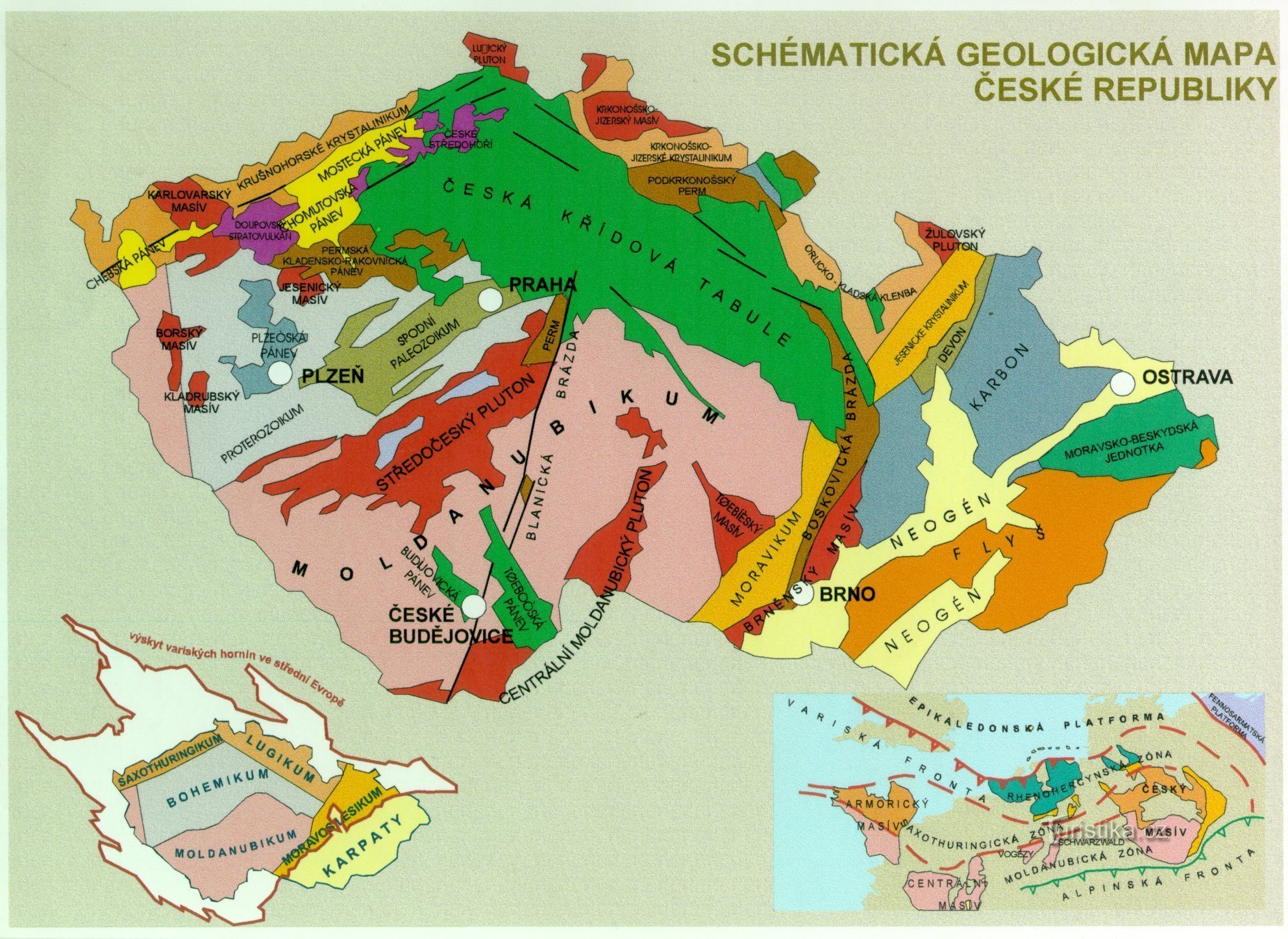 geologisk kort over Tjekkiet - supplerende billede til teksten (fra https://www.ig.