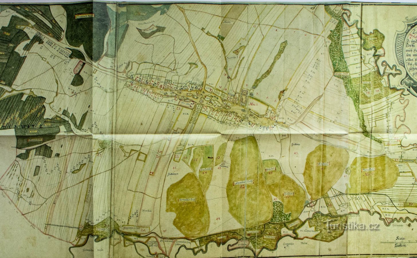 Glaubitzova mapa Bludova z r. 1741
