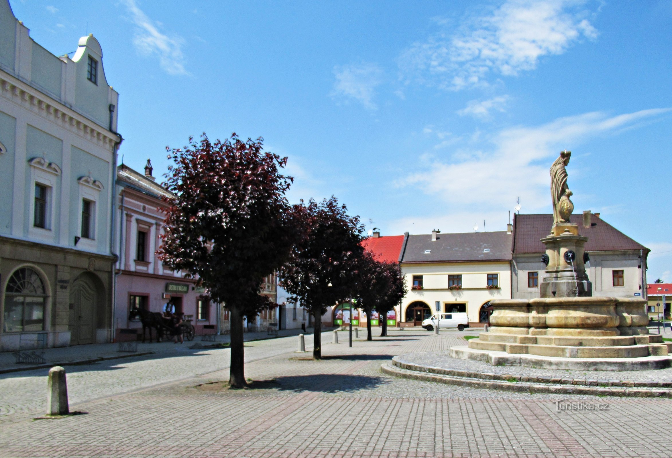 Historic fountain on the square in Tovačov