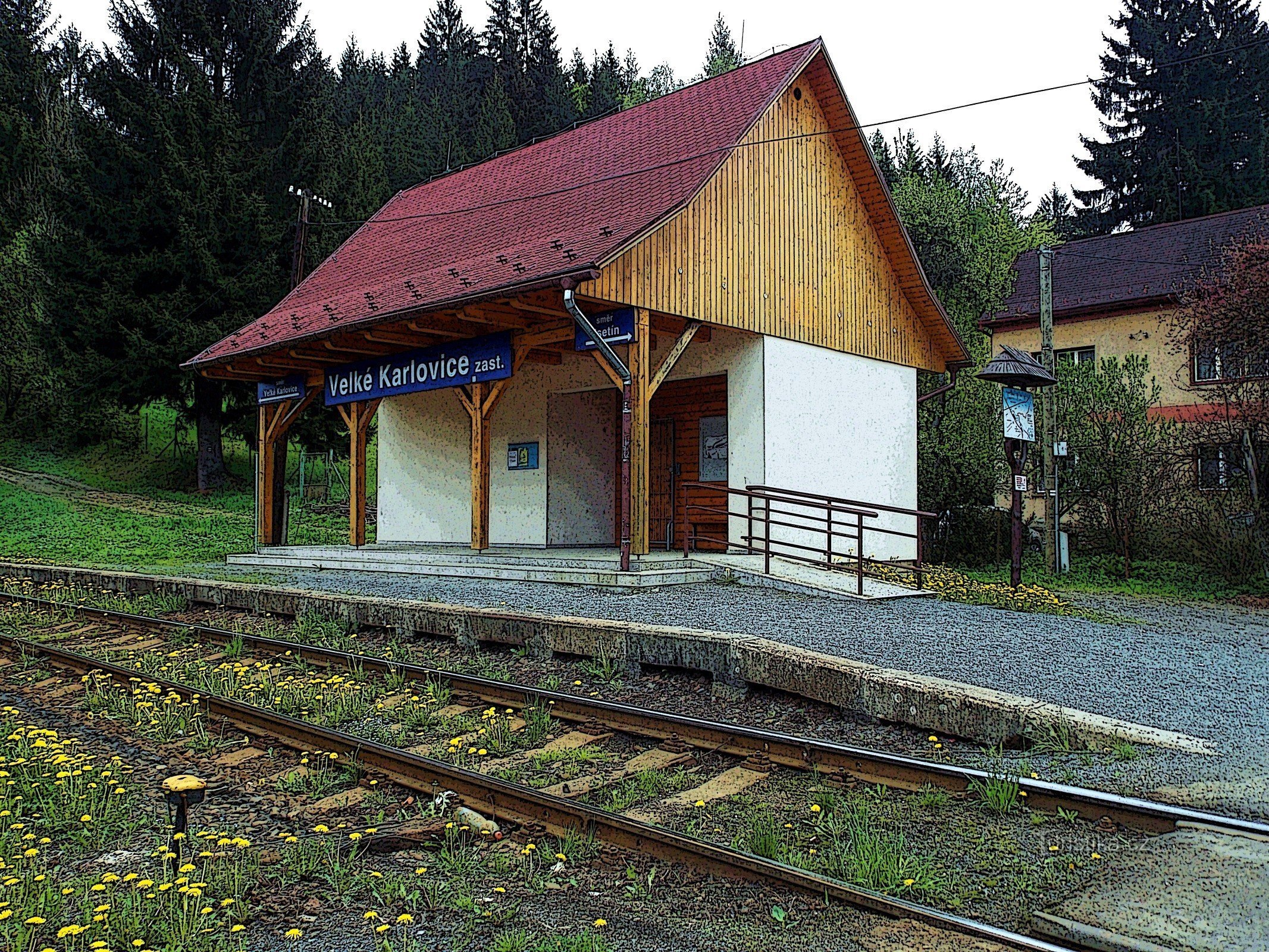 Ο κεντρικός σιδηροδρομικός σταθμός στο Velké Karlovice