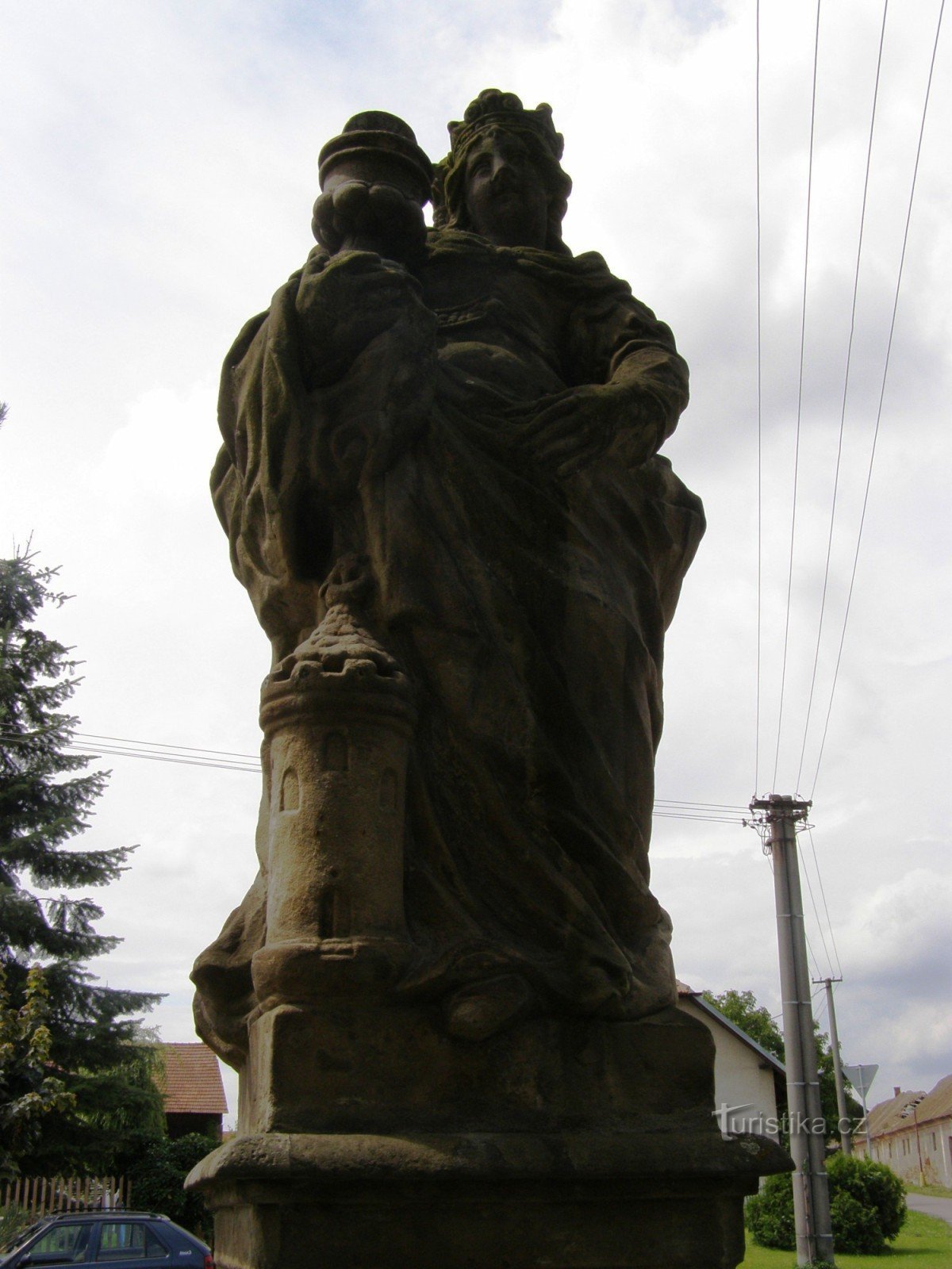 Hlušice - estátuas duplas de St. Virgem Maria e S. Bárbara