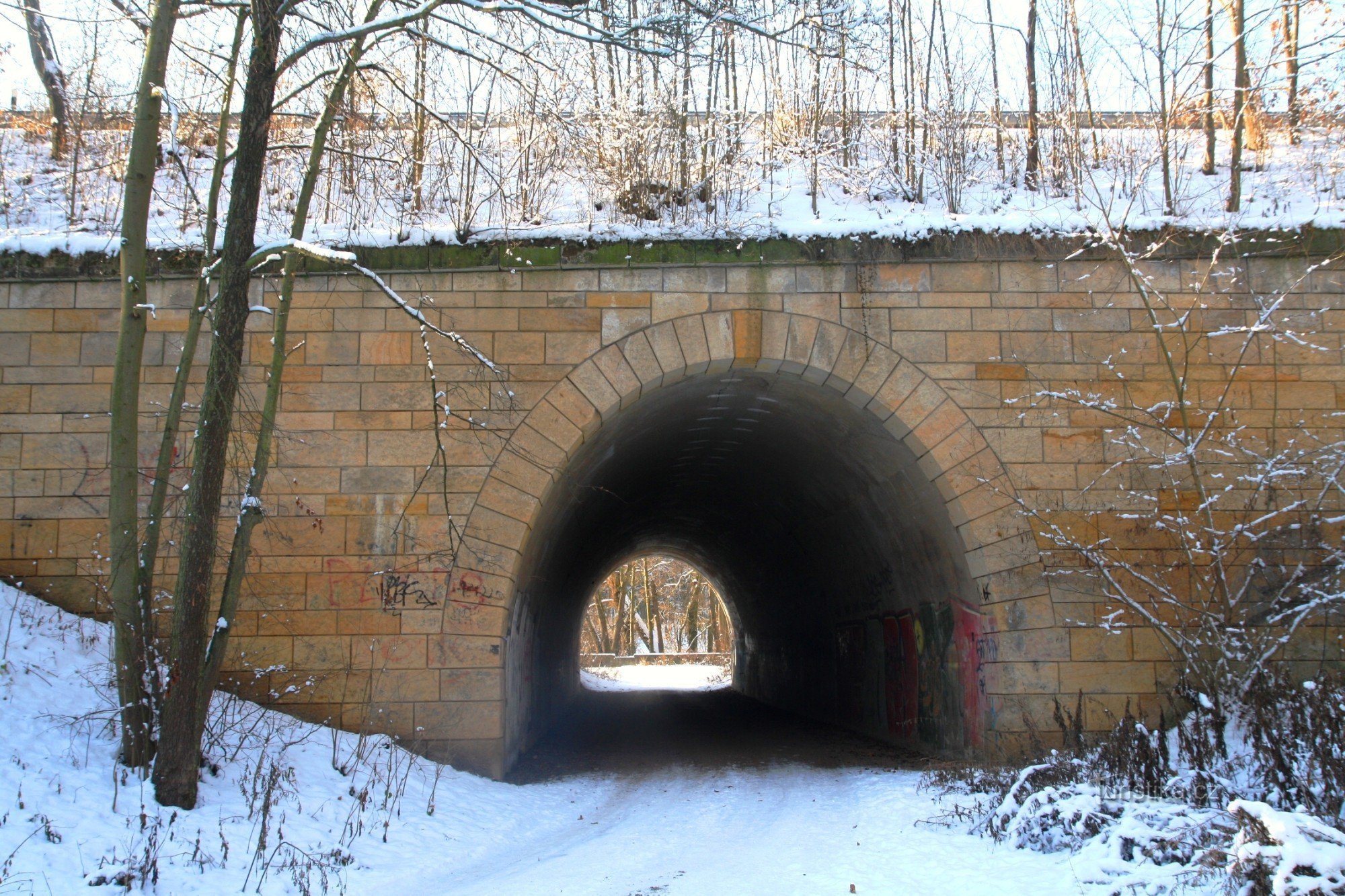 The upper part of the bridge for the dirt road