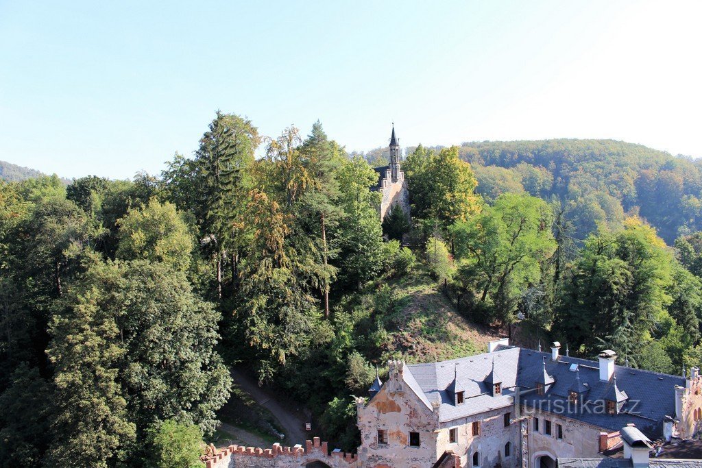 Horní hrad, pohled od zámku ke kapli