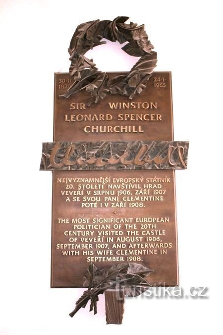 Veveří Castle - Memorial plaque of WS Churchill