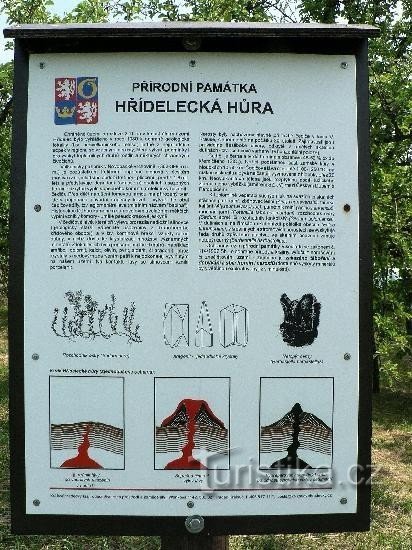 Gred. Hůra - oznaka lokacije: Informacijska tabla pred vstopom v naravni spomenik.