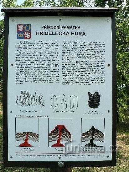 Haste. Hůra - designação do local: Painel de informações antes de entrar no monumento natural.