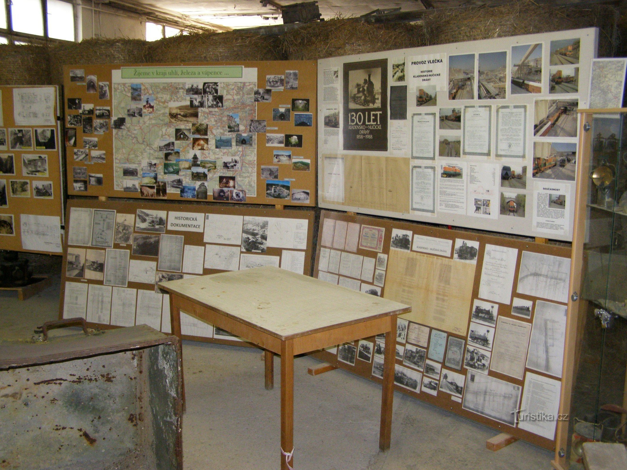 information panels in the factory hall