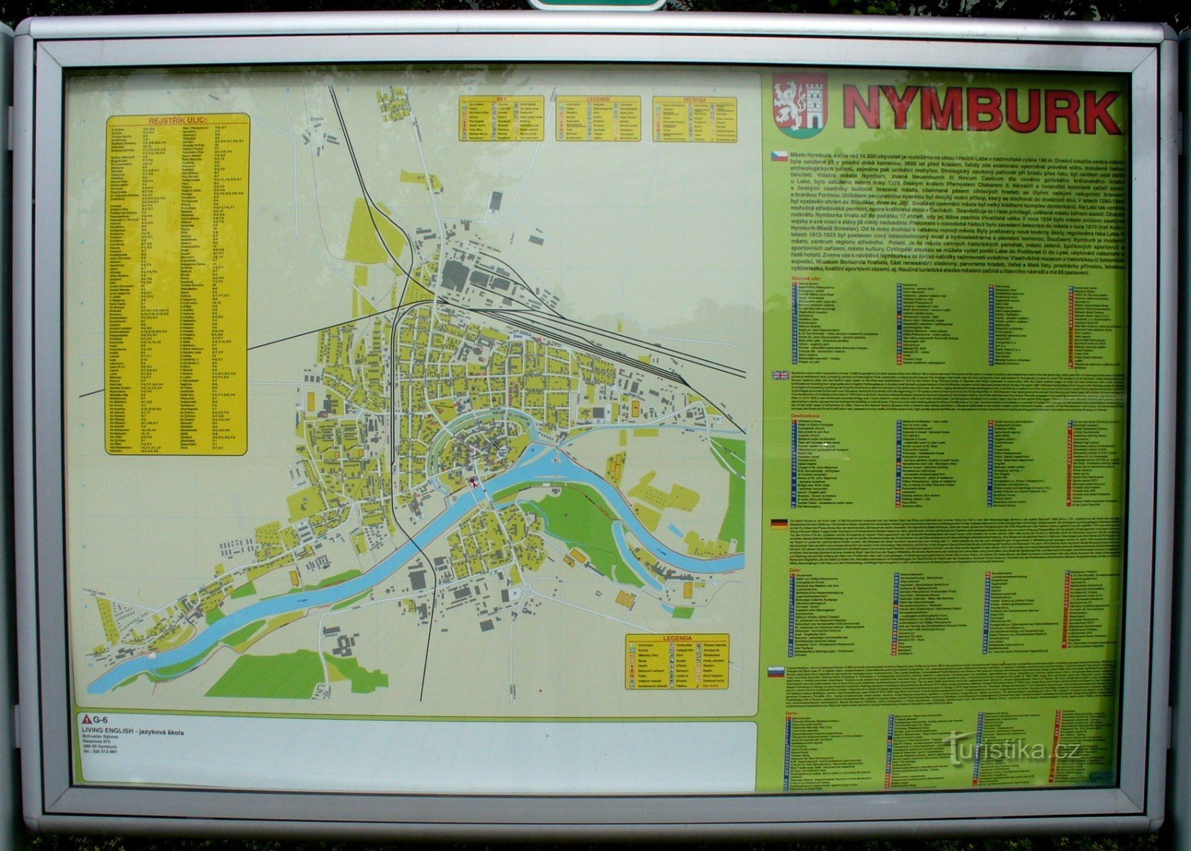 Information board with city map