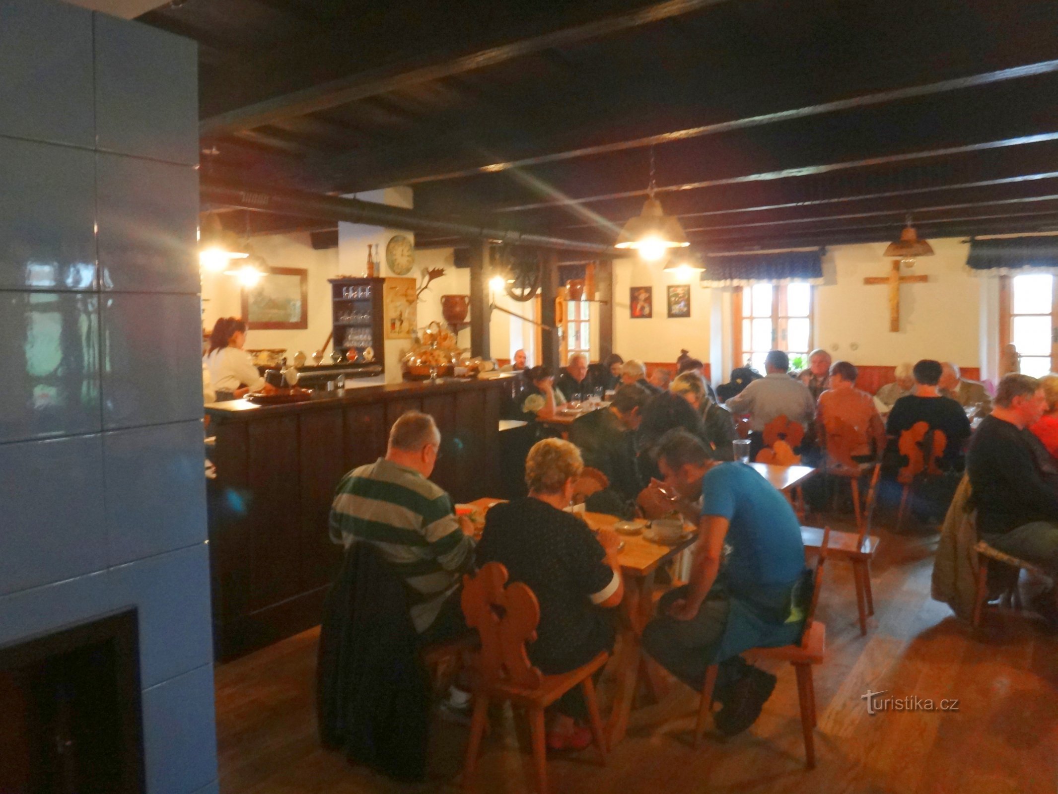 the interior of the pub, it was full