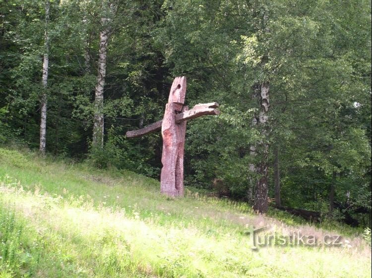 one of the wooden sculptures behind Panorama